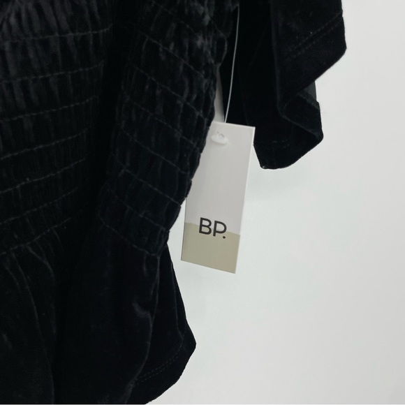 BP NORDSTROMS BLACK VELVET OFF SHOULDER SMOCKED RUFFLE CROP TOP PLUS 2X - Picture 4 of 8